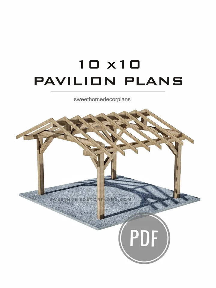 Diy 10 x 10 gable pavilion plans in pdf. Carport plans. Diy backyard wooden pergola plans for outdoor. Square outdoor pavilion gazebo plans.
