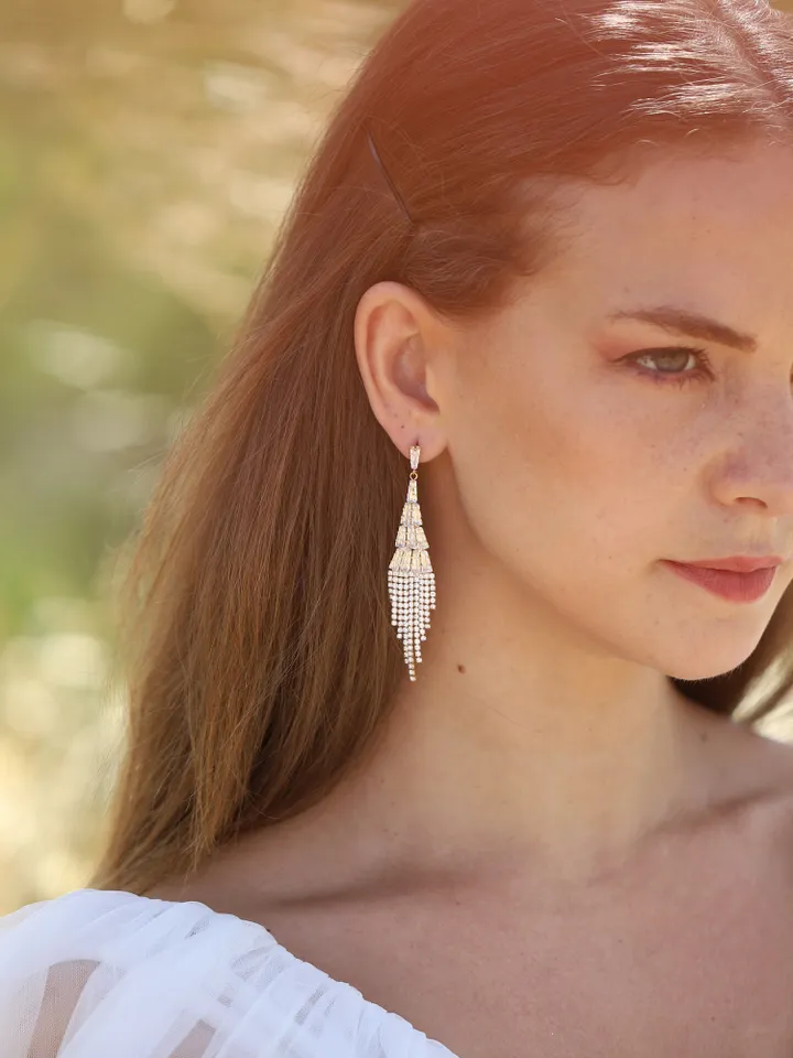 Silver, Gold Boho Wedding Earrings, Long Bridal Earrings, Vintage Wedding Jewelry For Brides, Swarovski Crystal Statement Bridal Jewelry