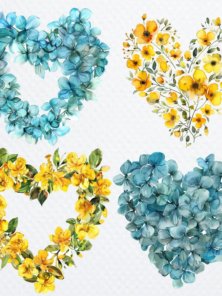 16 Floral Heart PNG Clipart, Watercolor clipart, Floral Heart sublimation, Printable clipart, Digital download, Paper craft, junk journal
