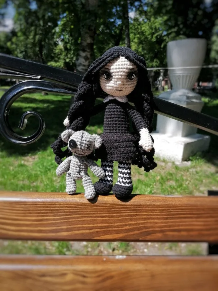 PDF Wednesday Addams Gothic doll crochet pattern, Crochet pattern, amigurumi small doll, voodoo doll, Halloween amigurumi pattern