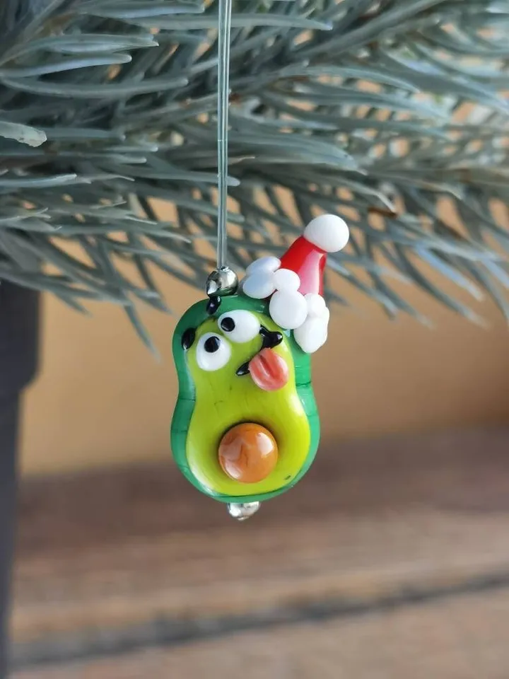 KAWAII AVOCADO ornament avocado figurine Miniature Avocado Glass Vegetable beads Miniature animals Decor Christmas tree ornament
