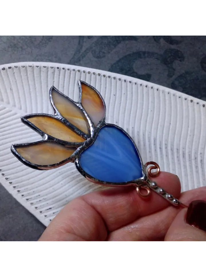 Garden art, Glass flower, lotus, lilie suncatcher, nature Stained glass, Orange flower, flower pot pole