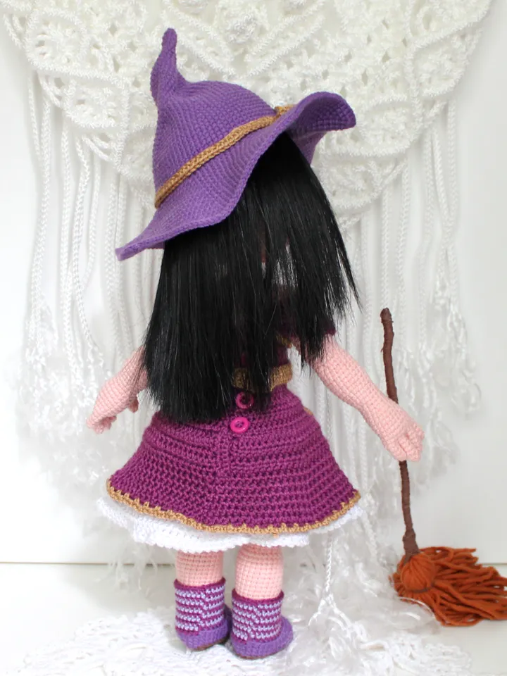 Witch crochet pattern PDF in English Amigurumi halloween doll removable clothes