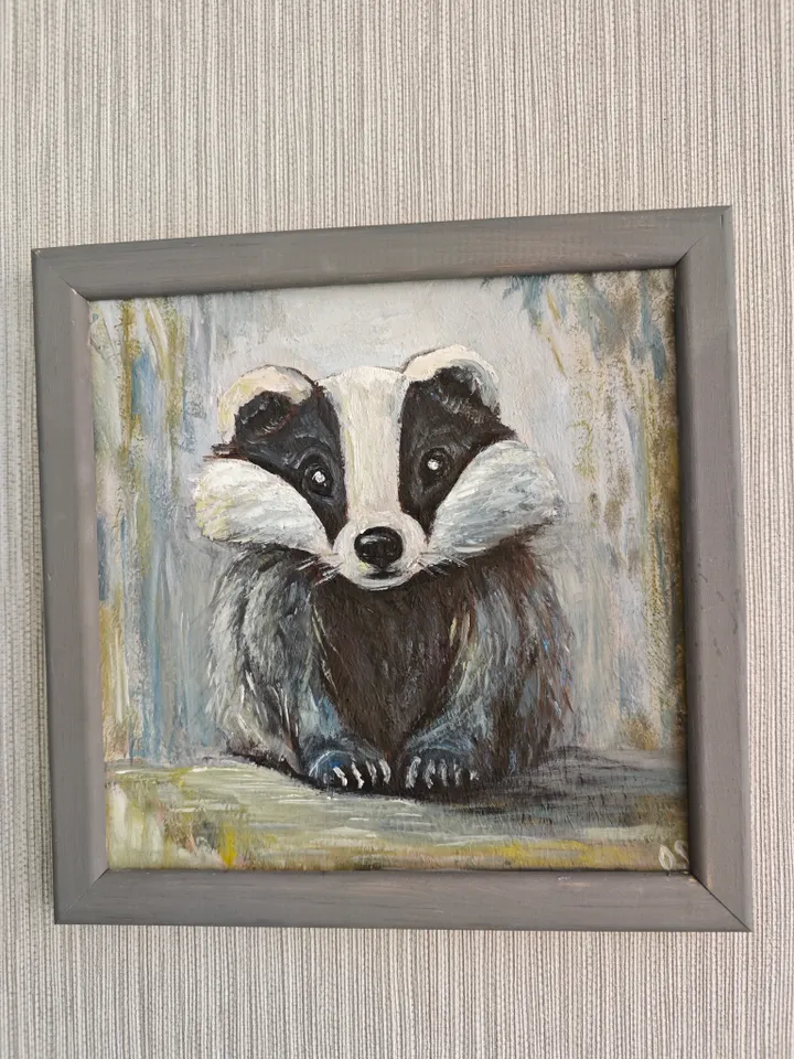 Badger Original Painting Cute Badger Original Art Animal Artwork Badger Funny Oil Painting Cute Badger Wall Decor Art 8 x 8 inches by OlgaSokolovaArt