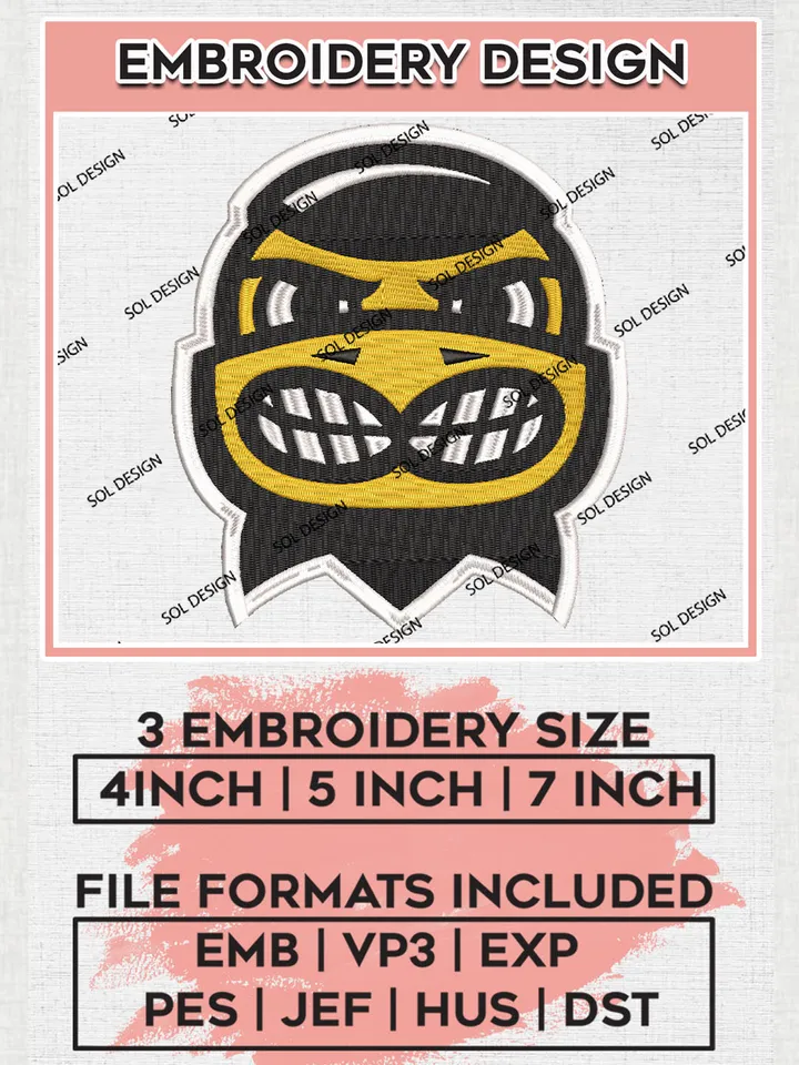 Iowa Hawkeyes College Team Funny Mascot Logo Embroidery Design Files, NCAA Iowa Hawkeyes Machine Embroidery, NCAA Teams, 3 sizes, NCAA Machine embroidery designs, Digital Download
