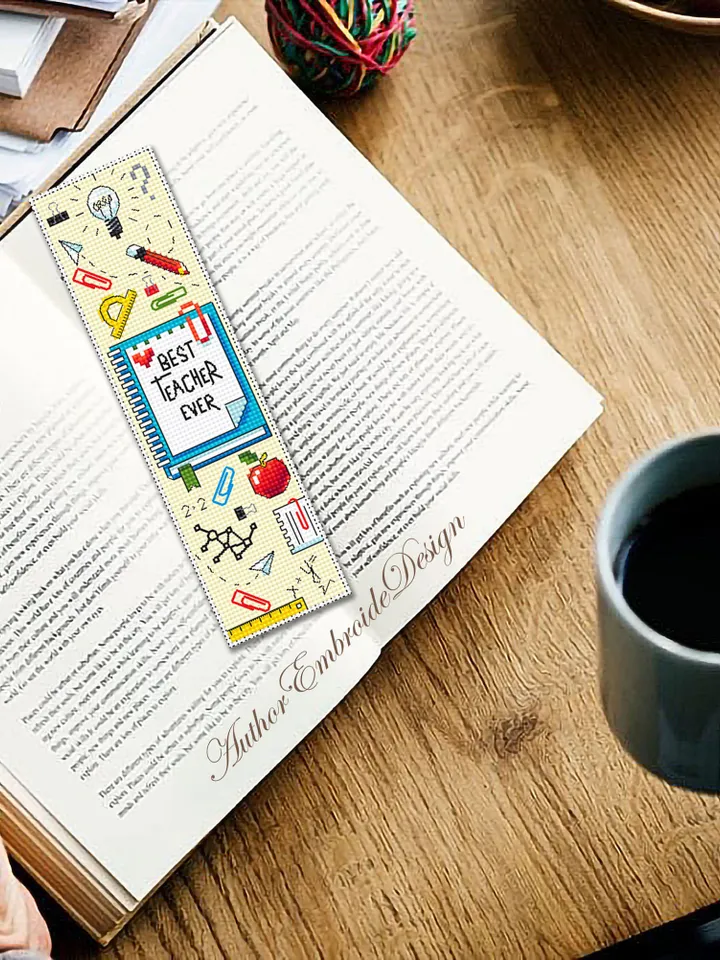 Teacher bookmark cross stitch pattern PDF download Best teacher ever, Handmade bookmark pattern digital PDF, Teachers day gift School #B353