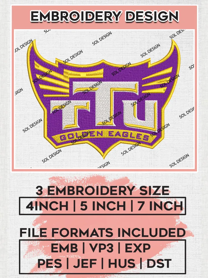 Tennessee Tech Golden Eagles Team Logo Embroidery Design Files, NCAA Tennessee Tech Golden Eagles Machine Embroidery, NCAA Teams, 3 sizes, NCAA Machine embroidery designs, Digital Download