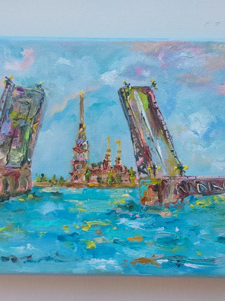 "St. Petersburg. Drawbridge" oil painting on canvas 24x18cm (9.6x7.2inch)