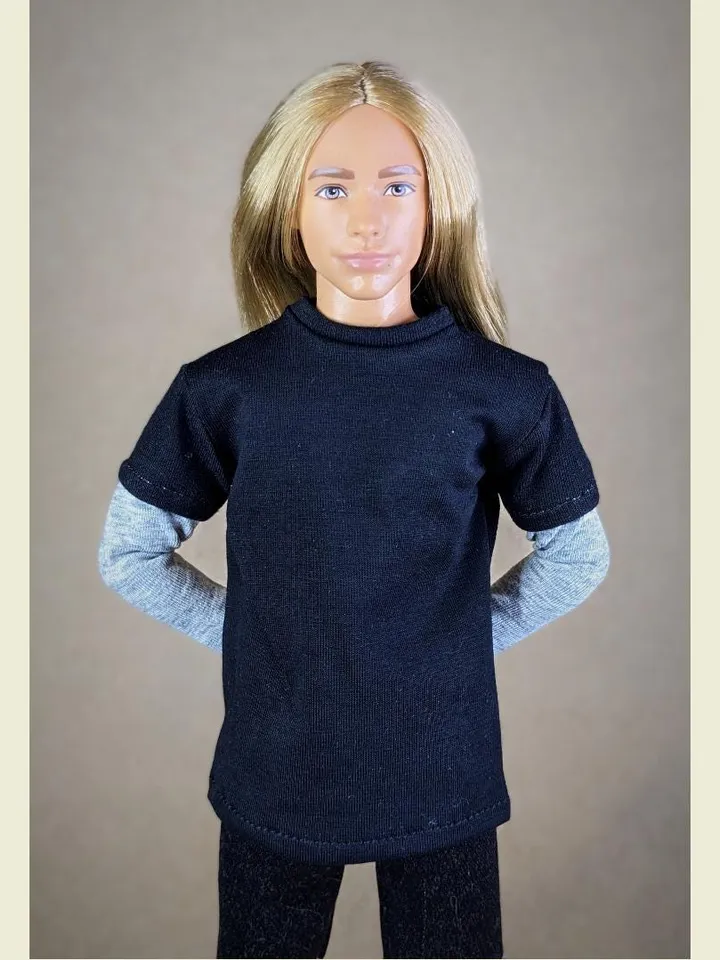 Black & gray long-sleeve T-shirt for 12-inch fashion male dolls