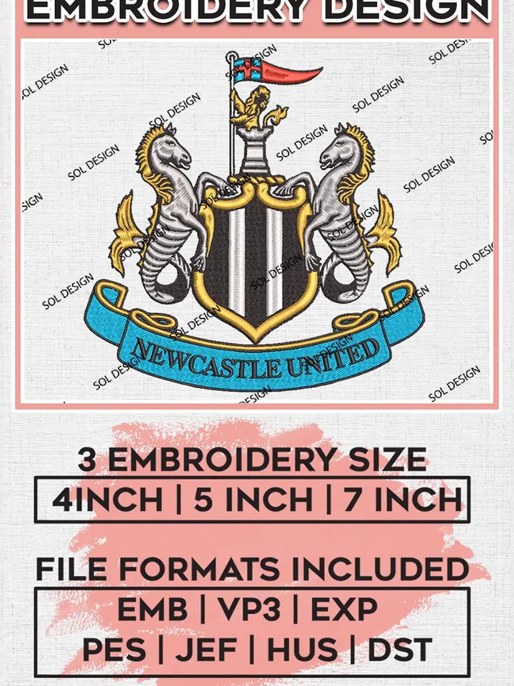Newcastle United Embroidery Designs, Premier League Embroidery, EPL Embroidery Designs, EPL Newcastle United Embroidery Designs