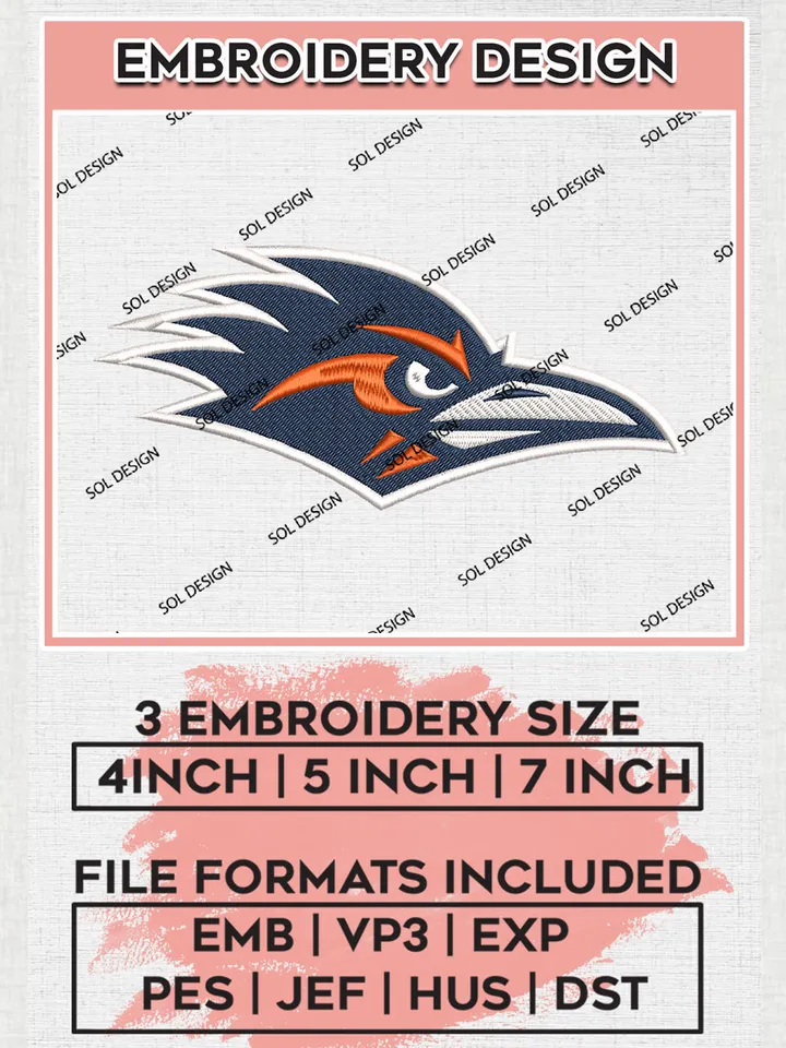 UTSA Roadrunners Logo Machine Embroidery Design, NCAA UTSA Roadrunners Embroidery Design Design files, NCAA Embroidery Designs, NCAA Machine Embroidery Designs, Digital Download