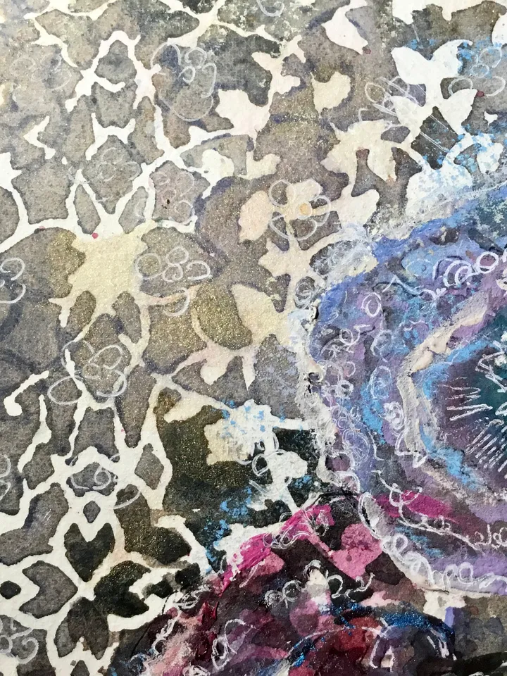 Fantasy abstract flowers,original mix media artwork,watercolor and acrylic painting on watercolor paper,modern floral decoration wall art.