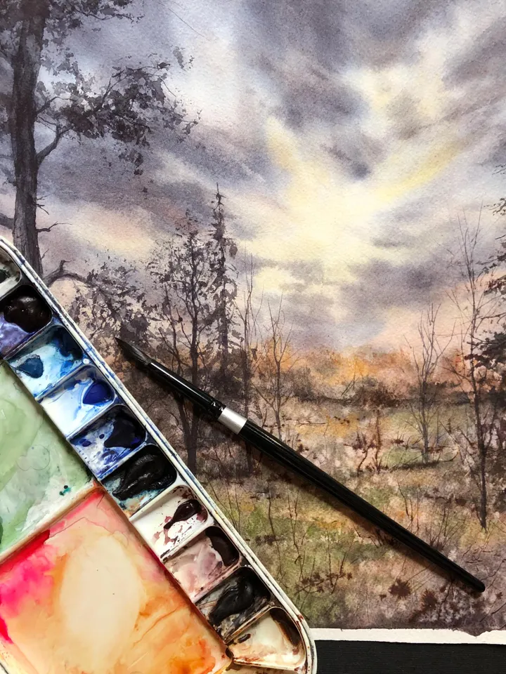Landscape Original Watercolor Forest Painting Trees Landscape Nature Wall Art