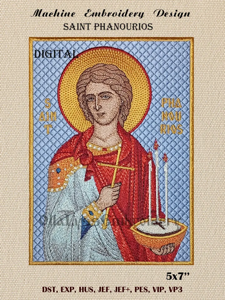 Saint Phanourios 5x7 machine embroidery design