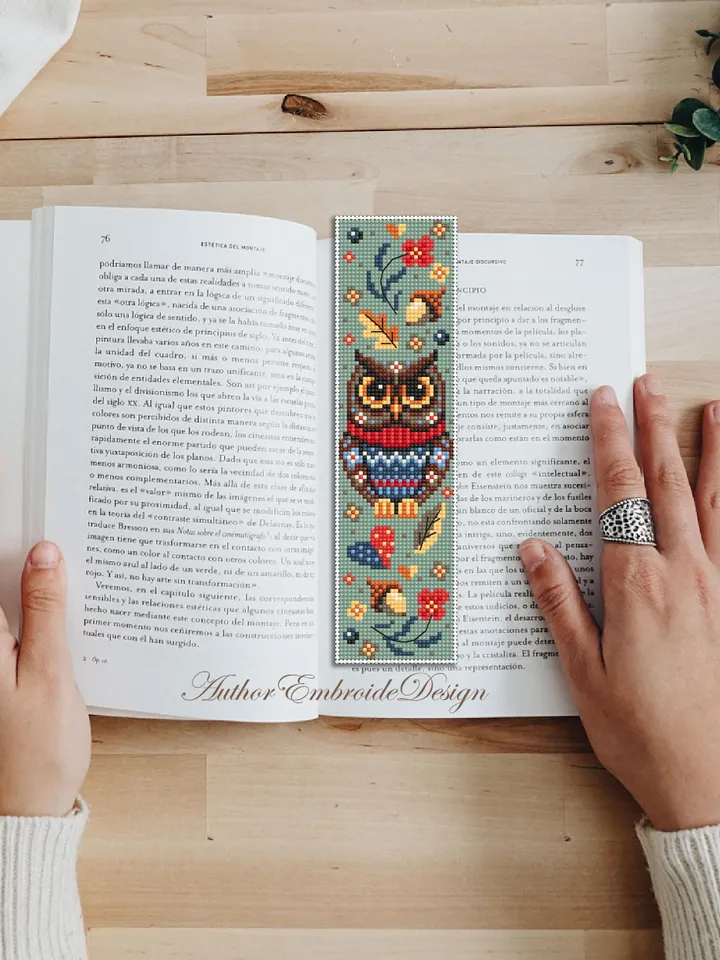 Bird bookmark cross stitch pattern PDF download Scandinavian folk owl cross stitch chart, Autumn bookmark pattern digital PDF #B429