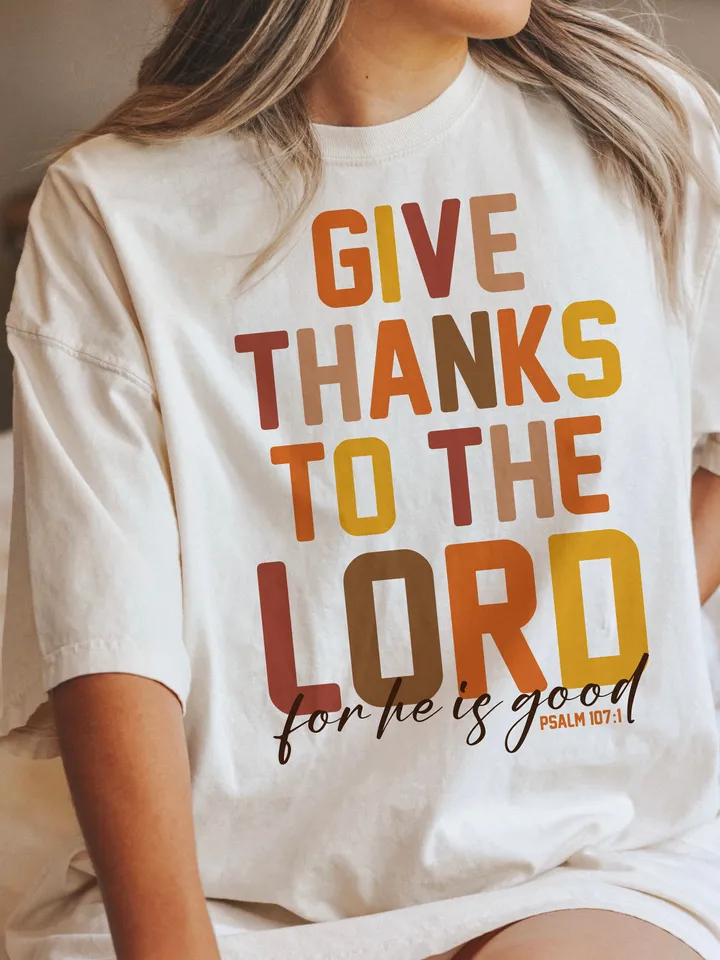 Psalm 107:1, Give Thank To The Lord svg PNG file, Thanksgiving sublimation file, Thankful svg, Retro Boho Thanksgiving svg png trendy