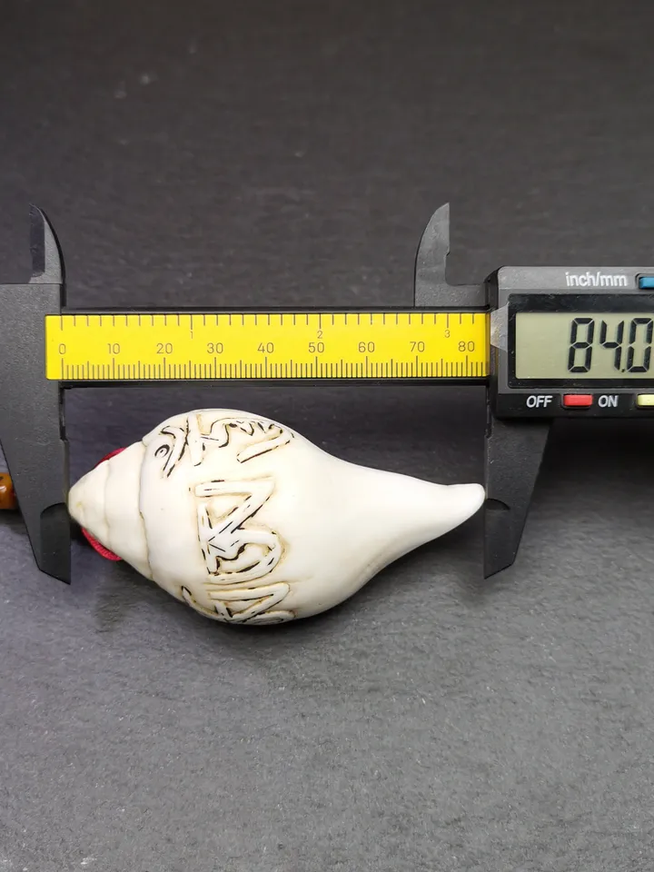 Gandhanra Tibetan Buddhism Amulet,Hand Carved White Conch Shankha with OM Letters,Tibetan Ritual Implement