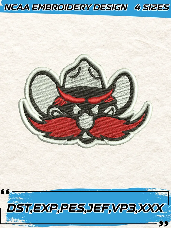 Texas Tech Red Raiders Mascot Embroidery Designs,NCAA Logo Embroidery Design,Machine Embroidery Design File,4 Sizes, Digital Download
