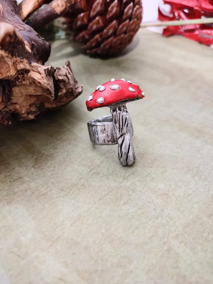 Mushroom ring, fly agaric ring, fly agaric, muscaria jewelry, red mashroom, Forest