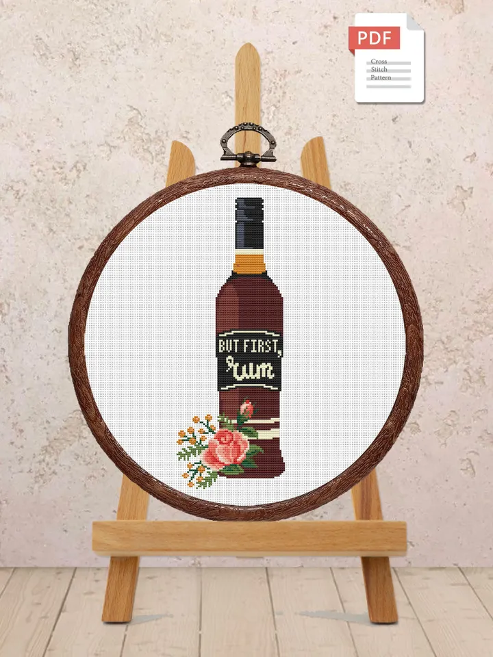 Set of 2 But First Rum Cross Stitch Pattern, Kitchen Cross Stitch, Embroidery Rum, But First Rum Pattern, Modern Cross Stitch #kt011