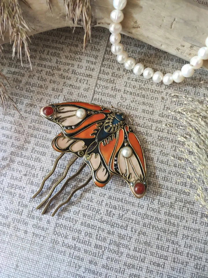 Large Orange Monarch Butterfly pin,Large Butterfly hairpin,summer hairpin