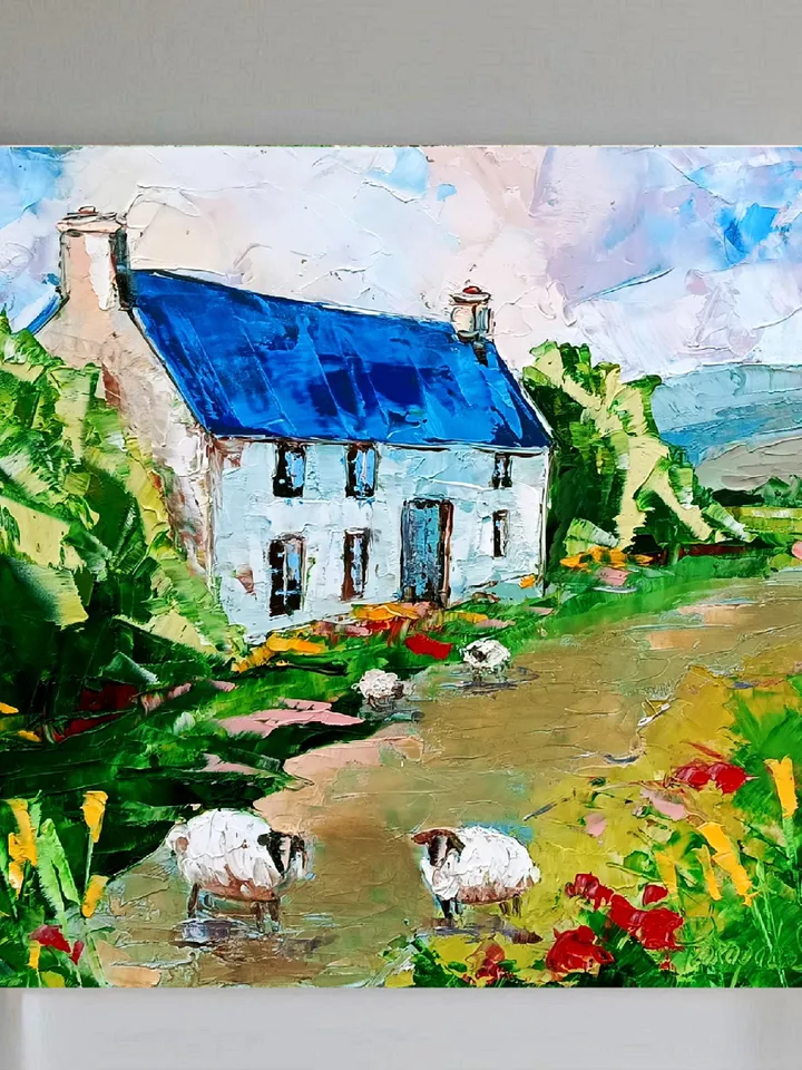 Ireland Painting Sheep Original Art Irish Landscape Oil Painting Farm Artwork Christmas Gift by ArtProkopaloSv