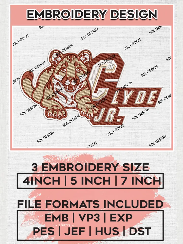 NCAA Clyde Jr. Football Team Logo Embroidery Design Files, NCAA Charleston Cougars Machine Embroidery, NCAA Teams, Game Day, 3 sizes, NCAA Machine embroidery designs, Digital Download