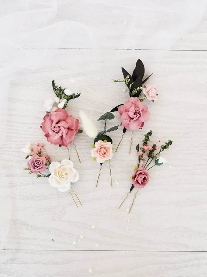 5 pcs Dusty pink hair pins Flower hair piece Bridal hair pins Wedding flower pin Bridal hair piece Floral headpiece