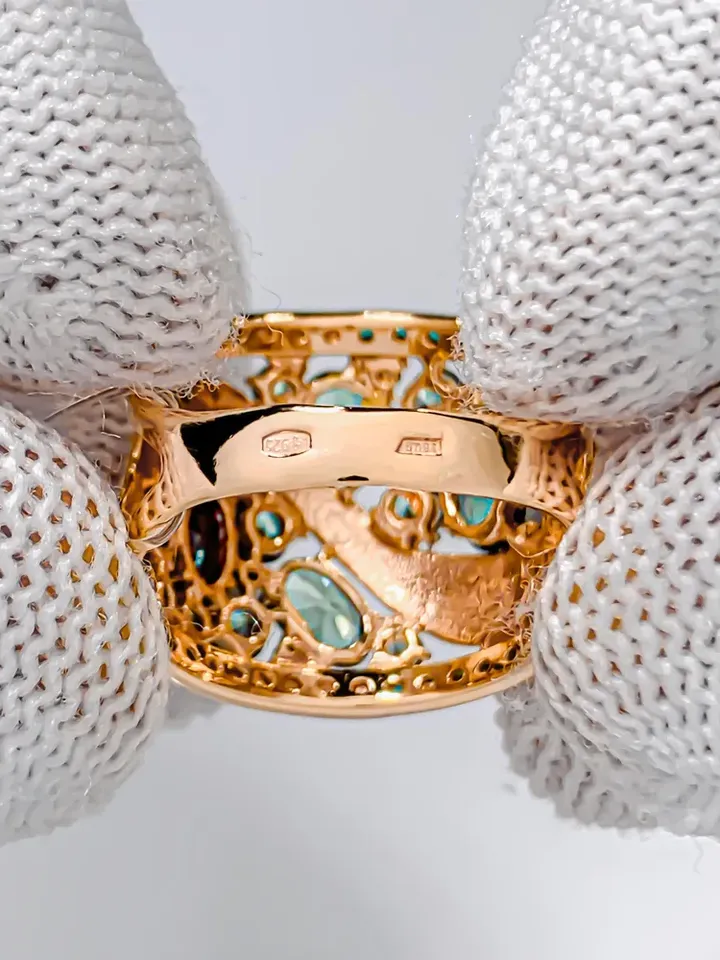Ring Silver gold plated 925 assay value with tourmaline