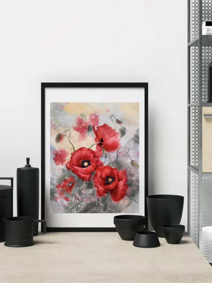 Poppies Original Painting Flowers Watercolor Painting Wildflowers Art Meadow Wall Art