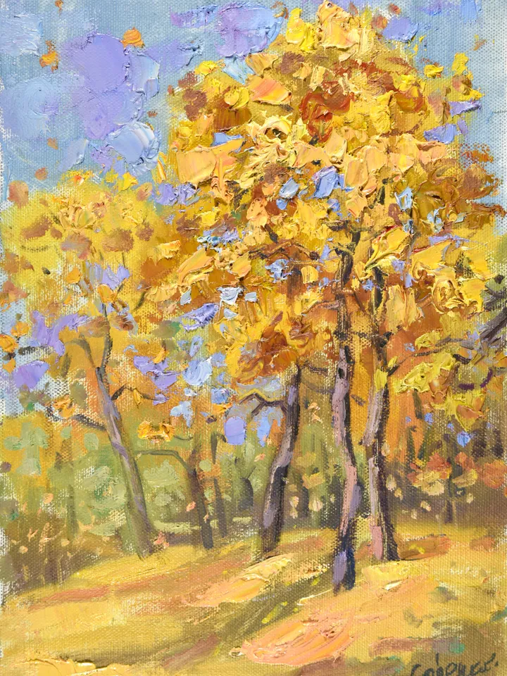 Autumn Painting Maples Trees Landscape Park Impressionism Art