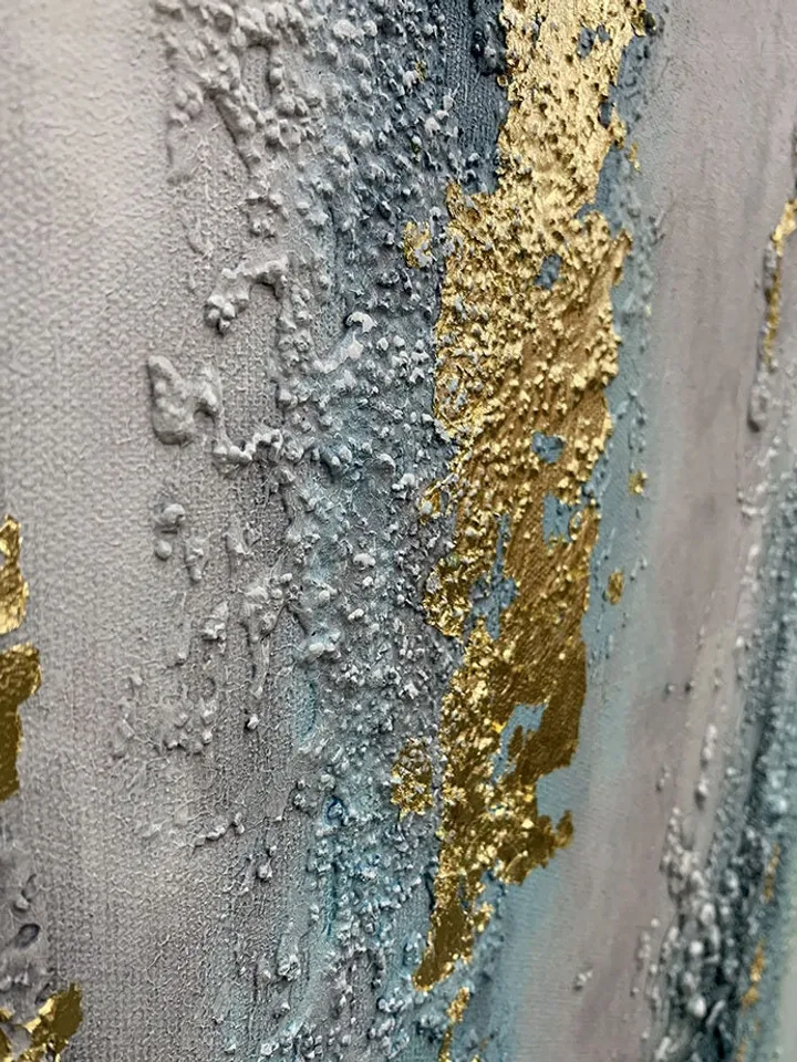 Large Gold leaf Abstract Painting,Original Blue Abstract Painting,Large Painting on Canvas,Large Abstract Art,Office Wall Decor,Wall Art
