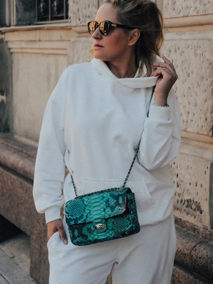 Genuine Python Skin Green Color Shiny Chain Bag | Shoulder Bag | Crossbody Bag | Green Leather Bag | Woman Classy Bag | Python Skin Bags