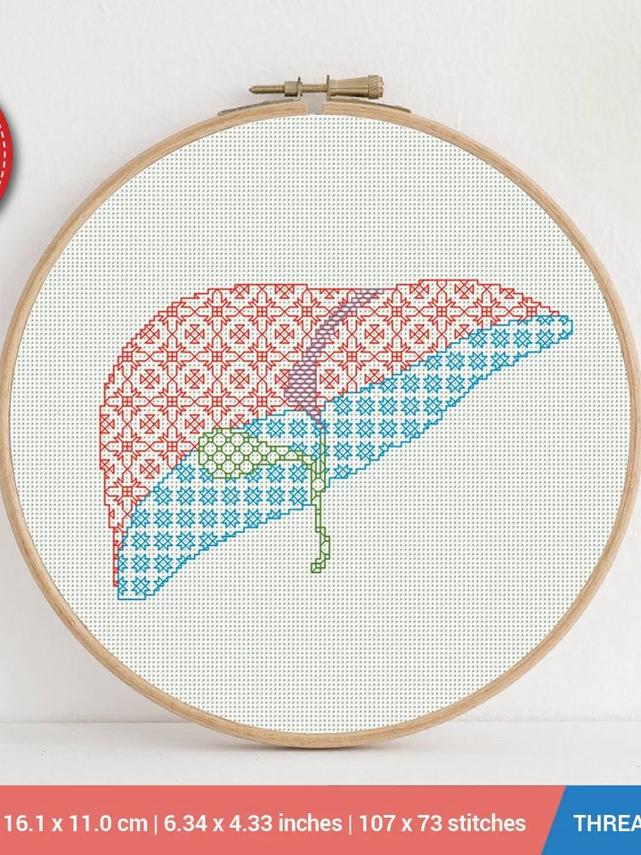 Human Body Liver Cross stitch pattern Blackwork | Embroidery Pattern | Instant Download | Embroidery Designs
