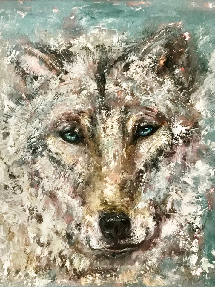NEW ANIMALS COLLECTION.Wolf original textured oil painting on canvas,wild animals art,kids room decoration,one of a kind ,unique gift.
