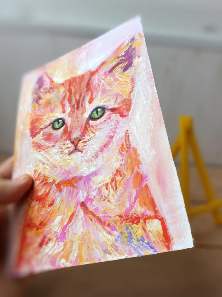 Pink Kitten. Original acrylic painting 6x8"