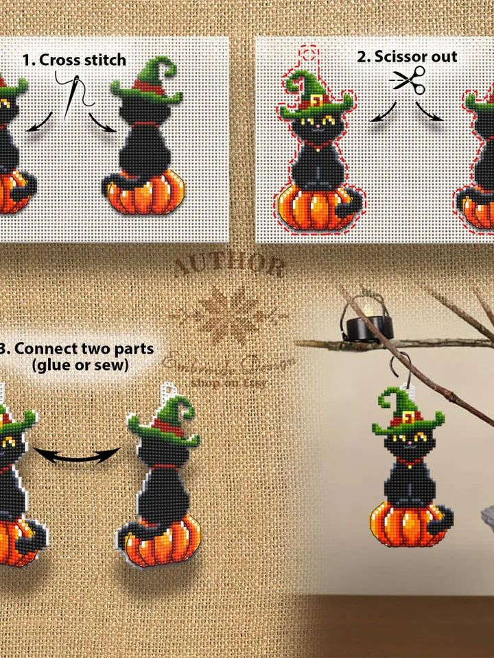 Potion bottle cross stitch pattern PDF download Double-sided Halloween ornament cross stitch chart, Halloween tree decor, Witch bottle #H72