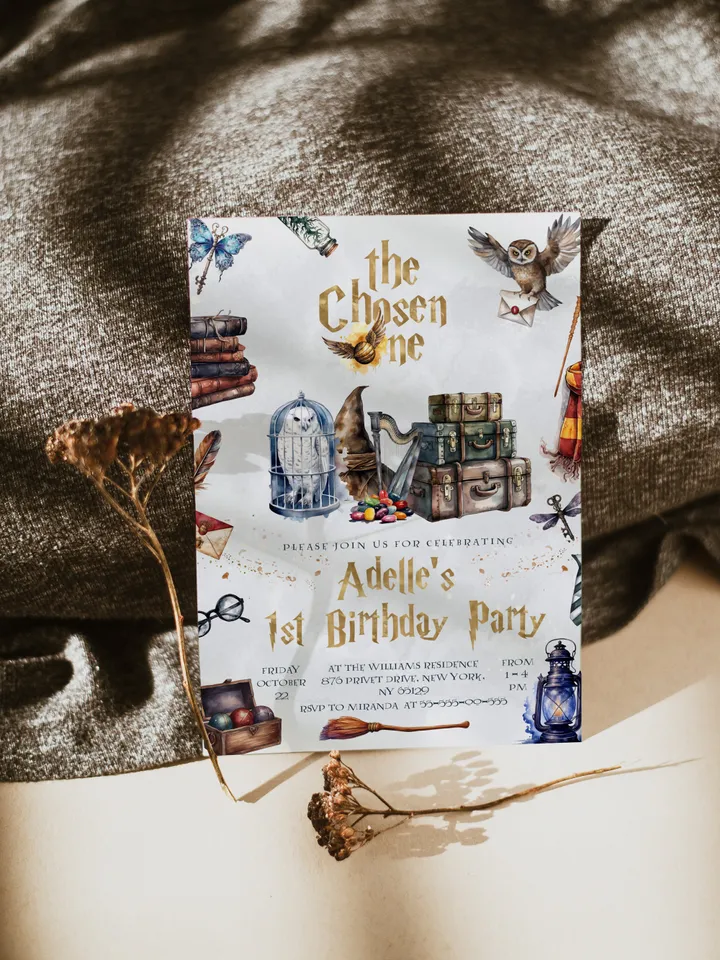 The Chosen One Invitation; Wizard Birthday Party; Magic School 1st Birthday Invitation Template; Editable Wizarding World Invitation;