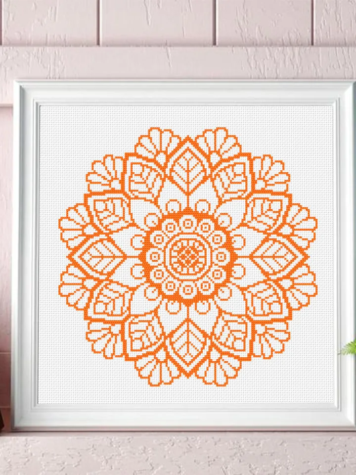 Mandala flower cross stitch pattern download PDF, Floral ornament cross stitch chart, Easy mandala pattern digital PDF, DIY Home decor #M14