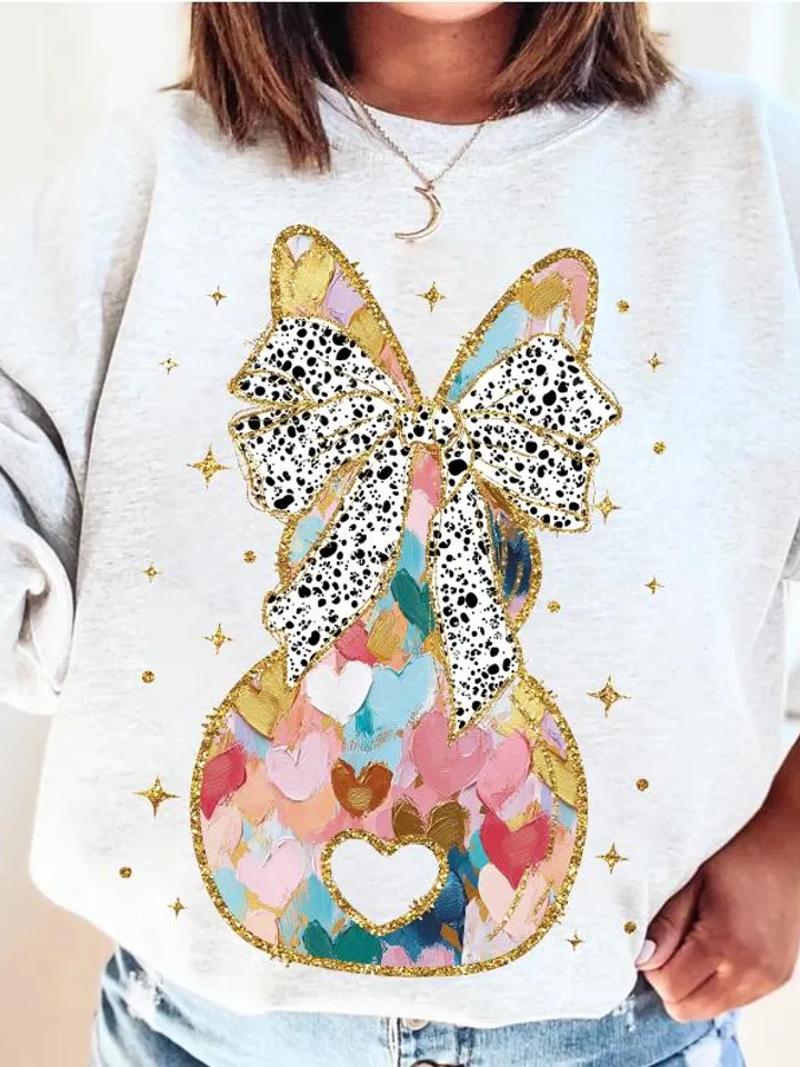 Colorful Coquette gold glitter bunny bow png girls easter coquette design dtf easter girls png kids spring design bow acrylic brushstroke