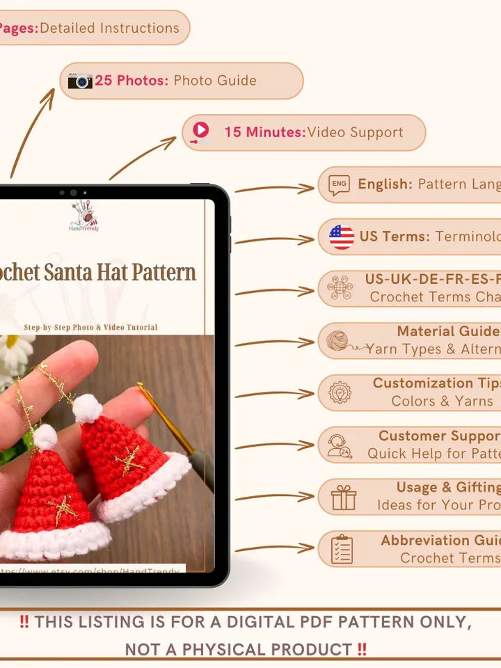Crochet Santa Hat Pattern, Adorable Christmas Ornament Design for Beginners, Instant Download for Christmas Crochet PDF pattern