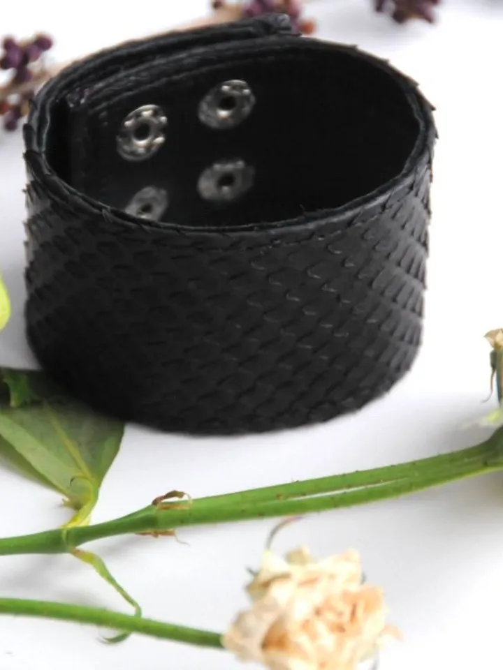 FAST SHIPPING Black genuine Python Skin Bracelet| Grunge Bracelet | Exotic Wide wide Leather Bracelet | Women Jewerly | Snake Skin Bracelet