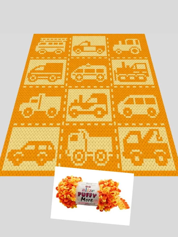 Loop yarn Finger knitted Cars Collection blanket pattern