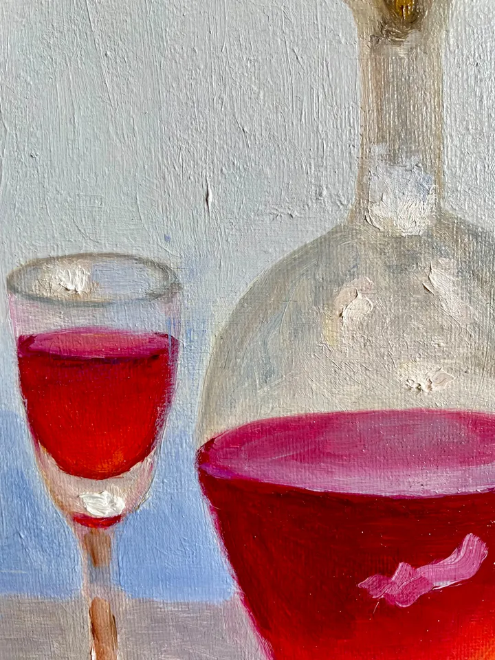 Wine Decanter Painting Grape Fruit Original Oil Painting on Canvas, Wine Glass Still Life Painting 10" x 8"