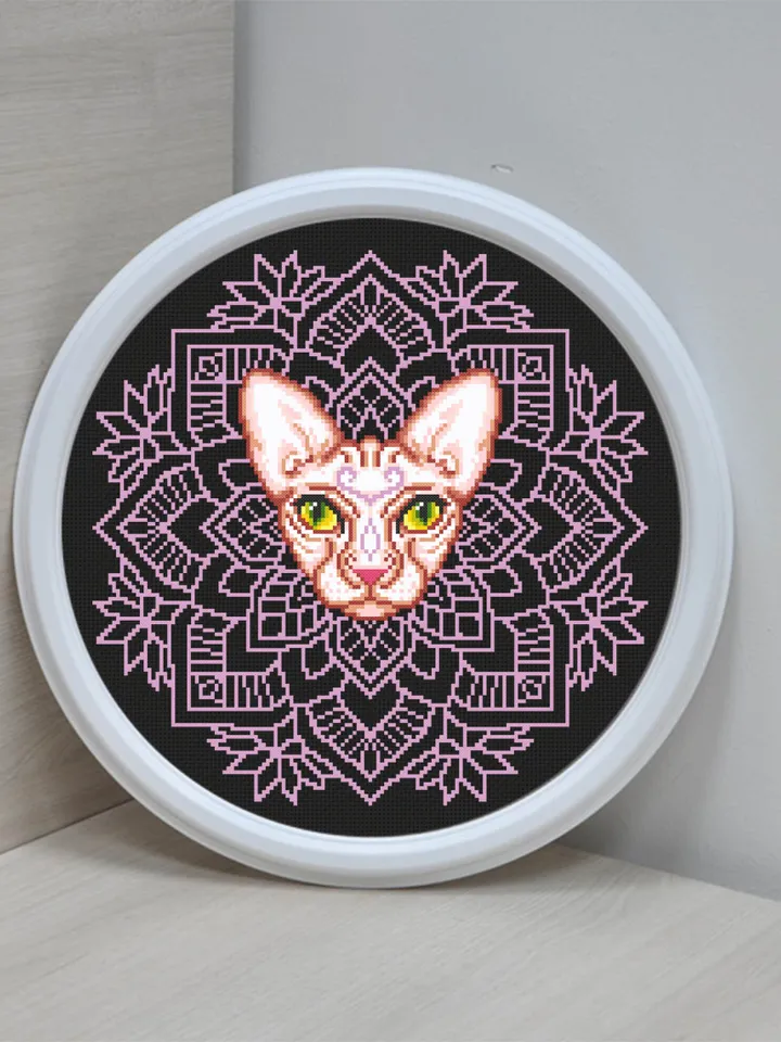 Mandala cat cross stitch pattern download PDF, Sphynx cat cross stitch chart, Easy mandala pattern digital PDF, Modern beginner stitch #M129
