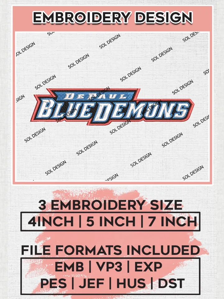 NCAA DePaul Blue Demons Wordmark Logo Machine Embroidery Design, NCAA DePaul Blue Demons Embroidery Design Design files, NCAA Team Embroidery Designs, NCAA Machine Embroidery Designs, Digital Download
