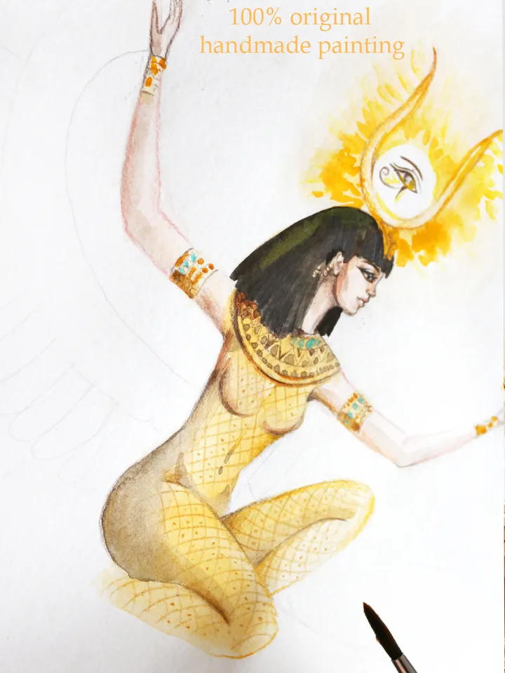Isis Goddess Painting Egyptian Goddess Isis Art Original Watercolor Egyptian Gods Artwork. MADE TO ORDER