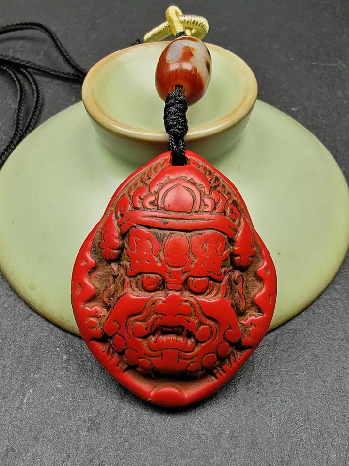 Authentic Old Cinnabar Mahakala Amulet with Dzi Bead, Gandhanra Tibetan Protective Charm,Spiritual Gift