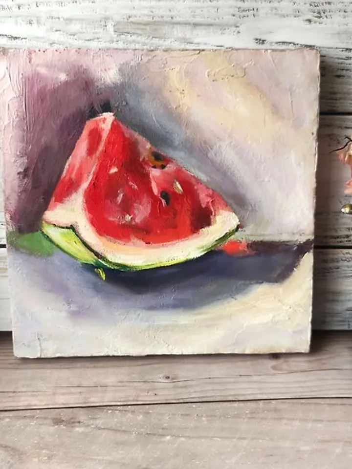 Watermelon Art Original Oil Painting Melon Artwork Berry Kitchen Wall Art