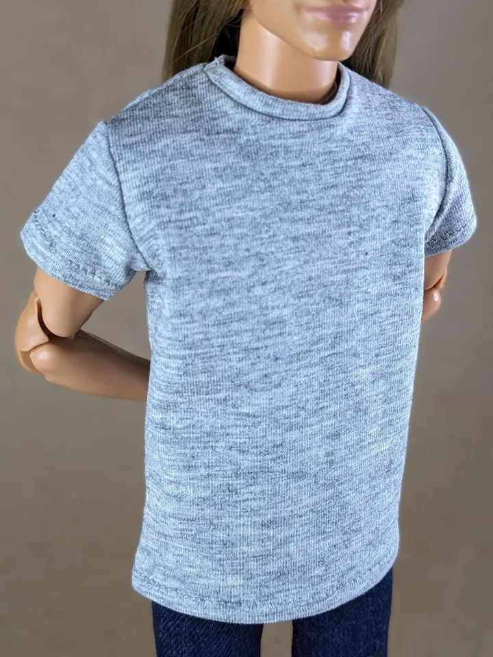 Light gray T-shirt for 12-inch fashion male dolls